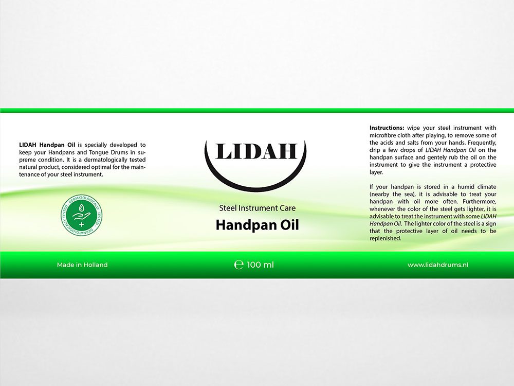 LIDAH Handpan Oil Back of the Label showing instructions and how to use it