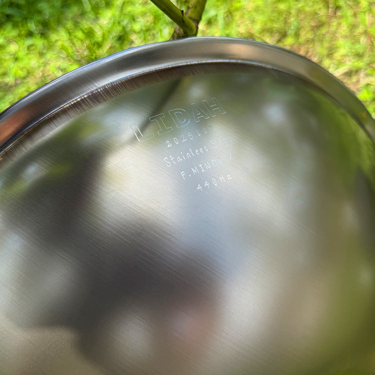 lidah mini handpan engraving showing outside in closeup
