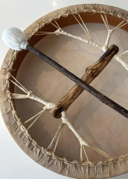 Shamanic Drum Being Showcased indoors from the back side
