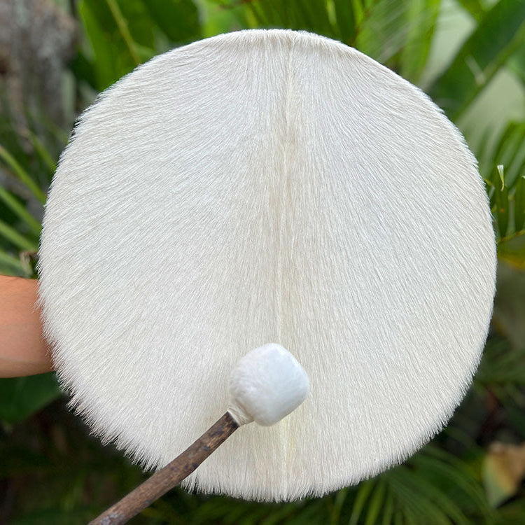 Musician playing Shamanic Drum during sound healing ceremony