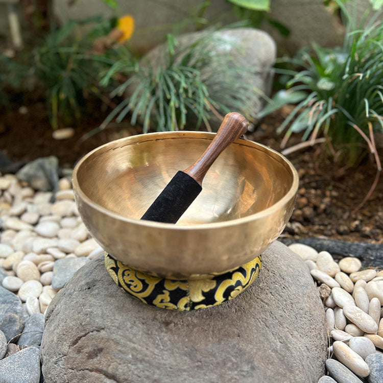 Handcrafted Singing Bowl shining under warm light
