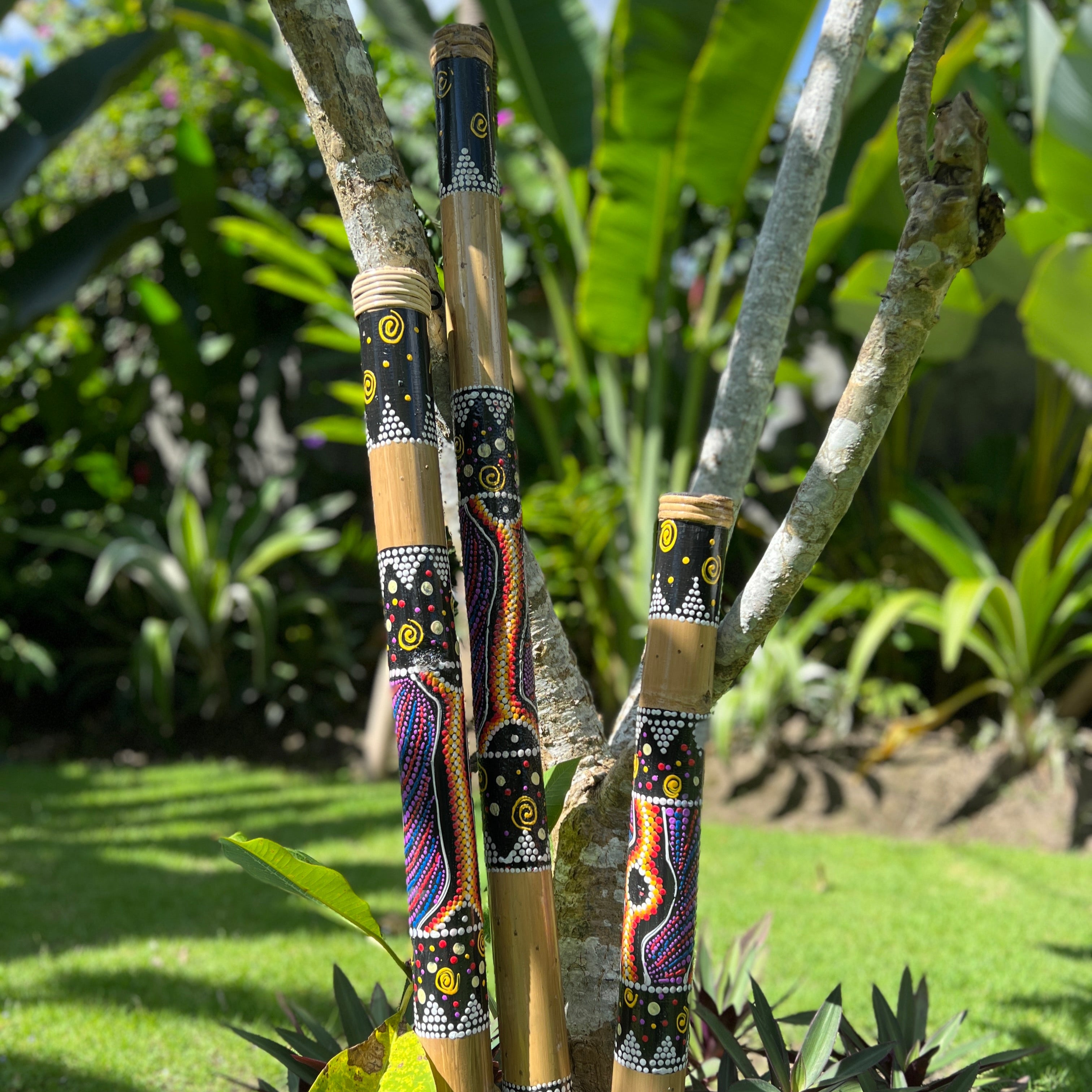Hand-painted LIDAH® Bamboo Rainstick with traditional patterns