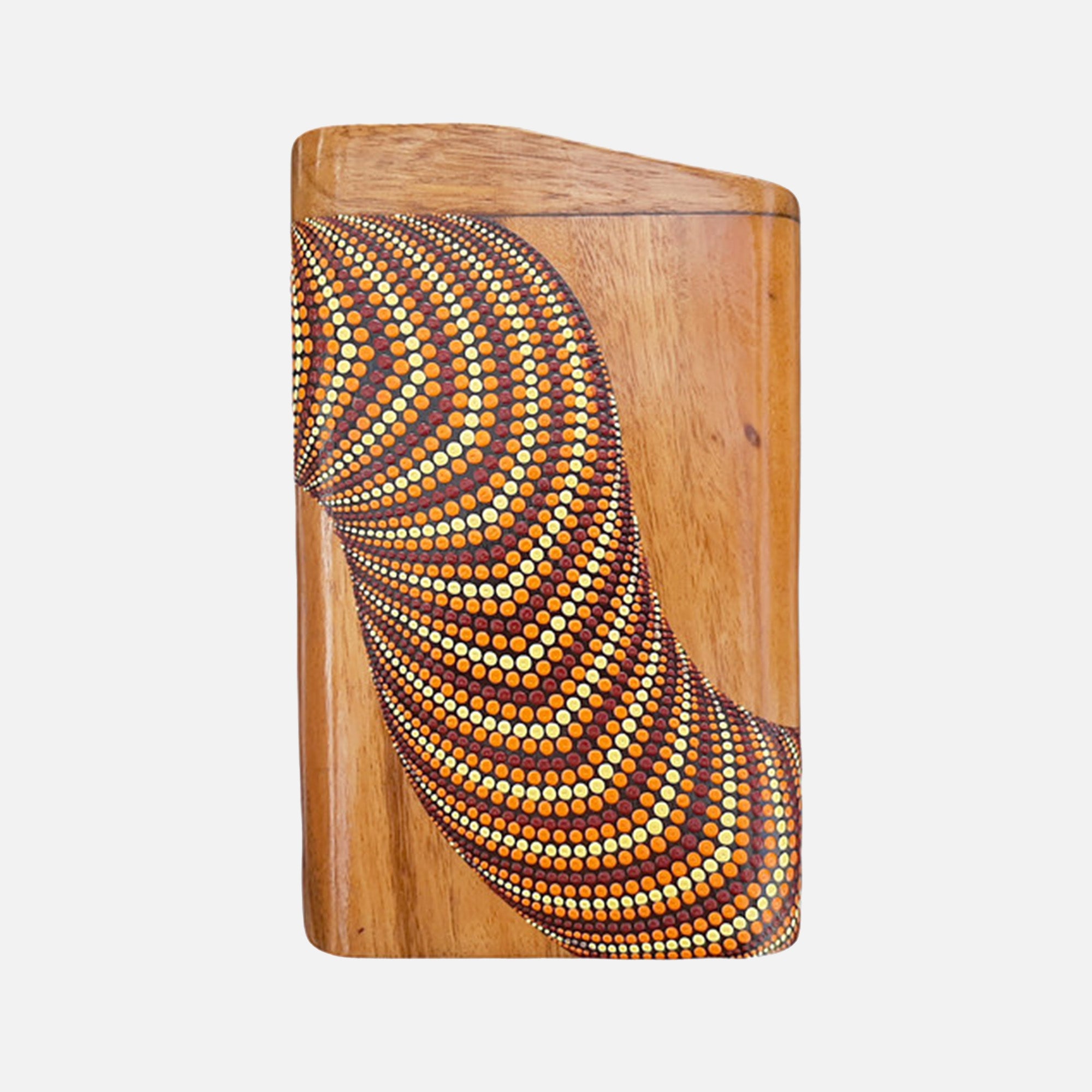 Artisan polishing wooden Box Didgeridoo in workshop